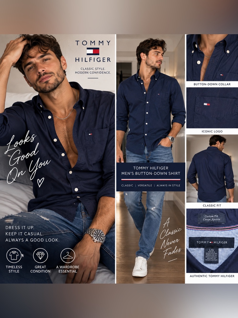 Tommy Hilfiger Men's Navy Button-Down Shirt size Large